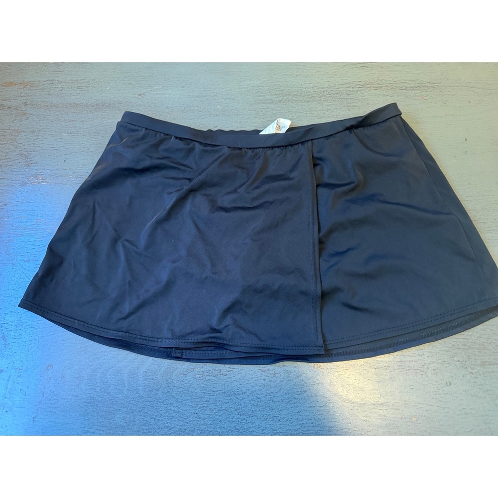 Christina Swim Skirt Black Mock Wrap Swimsuit Bottom Plus Size 14 Womens